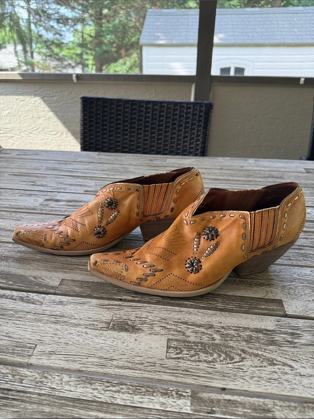 BCBGirls Tan Studded Western Ankle Booties SMOKE FREE HOME